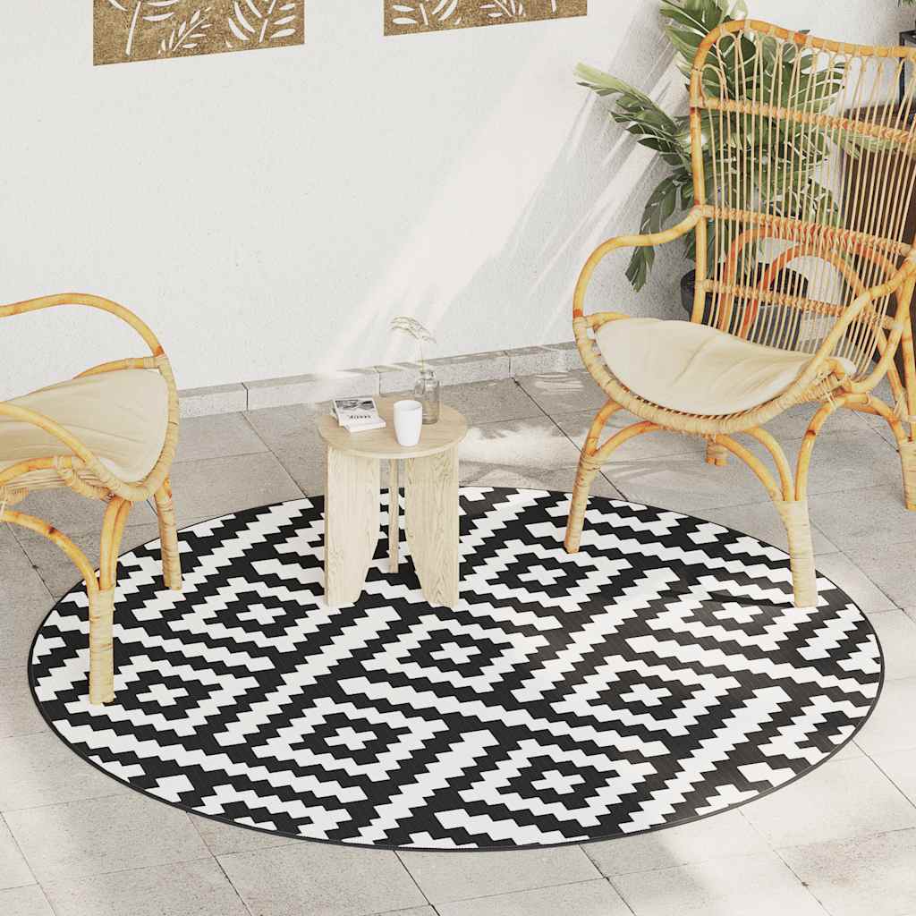 vidaXL Covor de exterior, ARAKIL alb și negru, Ø200 cm, PP vidaXL Covor de exterior, ARAKIL alb și negru, Ø200 cm, PP