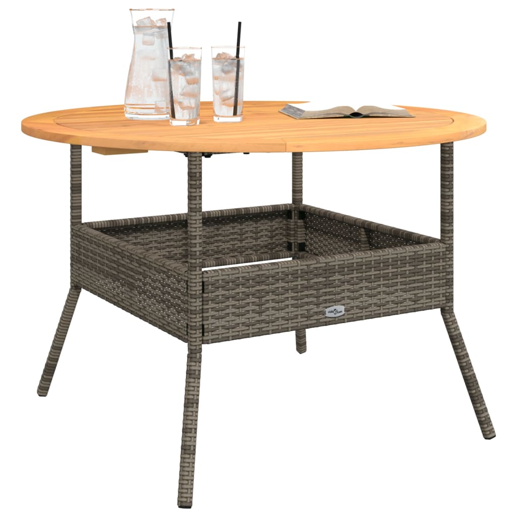 vidaXL Masă grădină, blat din lemn acacia, gri, Ø110x71 cm poliratan