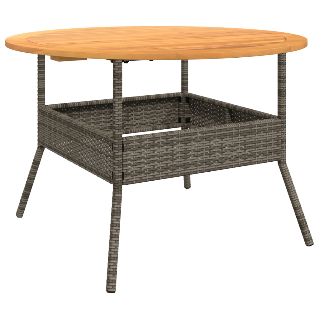 vidaXL Masă grădină, blat din lemn acacia, gri, Ø110x71 cm poliratan