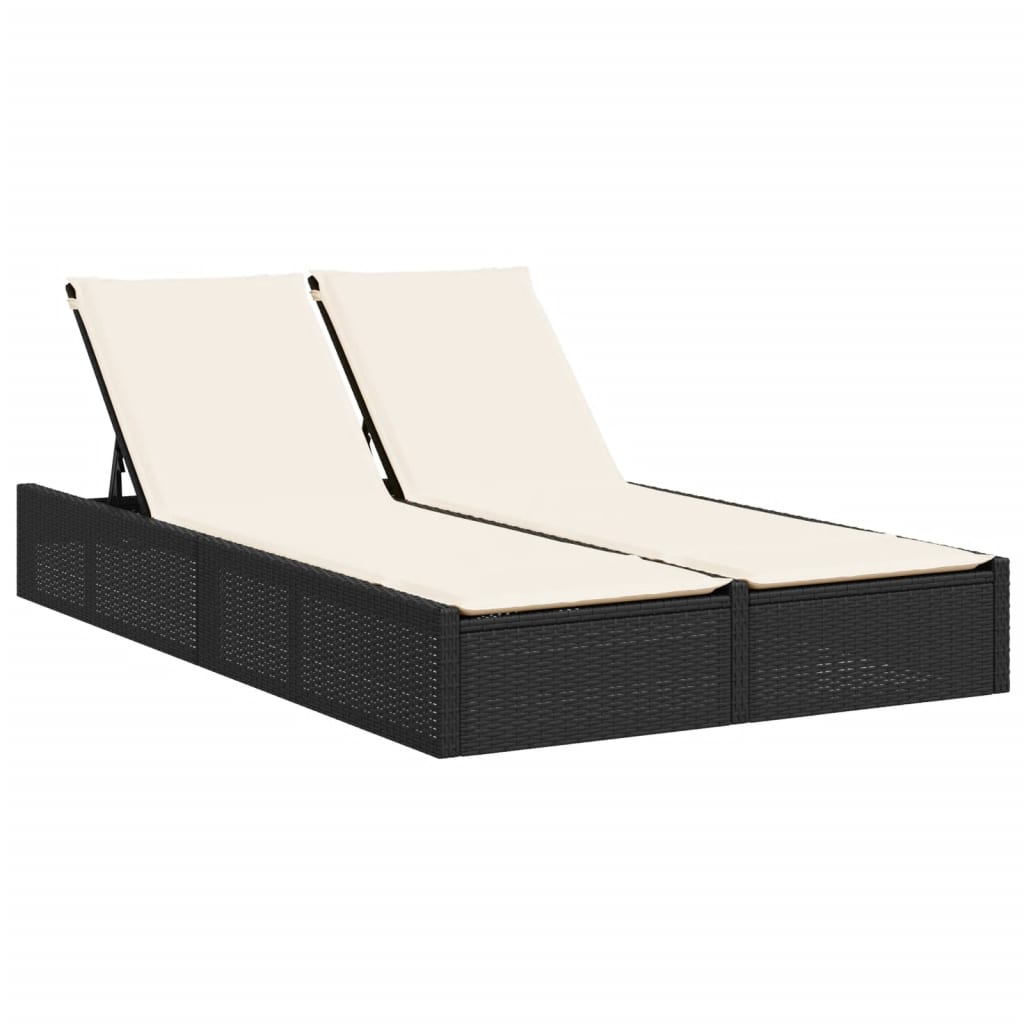 vidaXL Șezlong dublu cu perne, negru, poliratan vidaXL Șezlong dublu cu perne, negru, poliratan