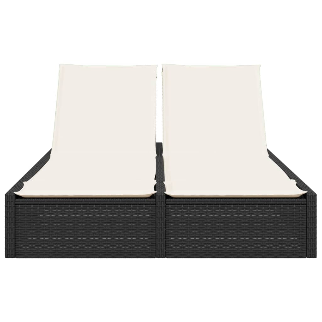vidaXL Șezlong dublu cu perne, negru, poliratan vidaXL Șezlong dublu cu perne, negru, poliratan