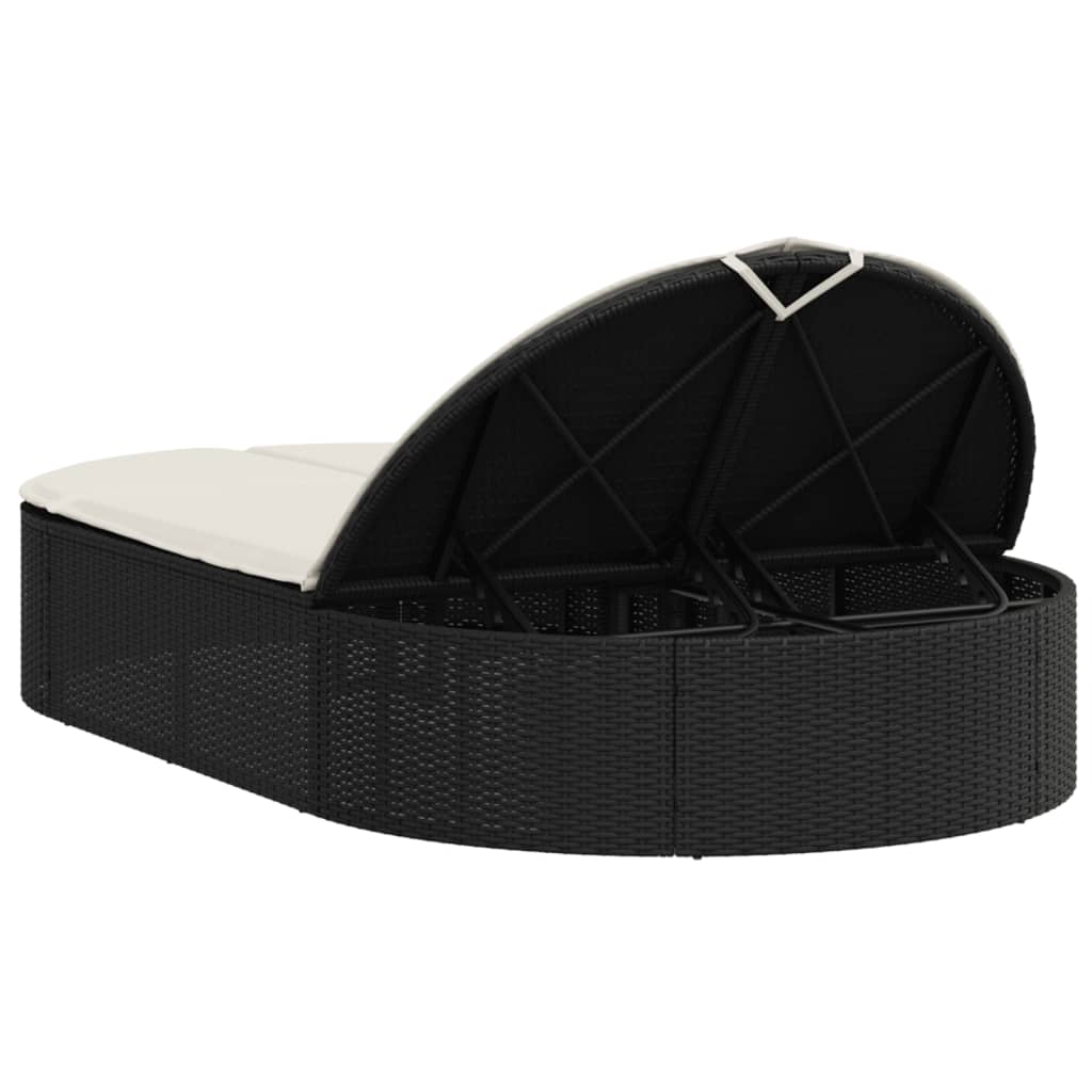 vidaXL Șezlong dublu cu perne, negru, poliratan vidaXL Șezlong dublu cu perne, negru, poliratan
