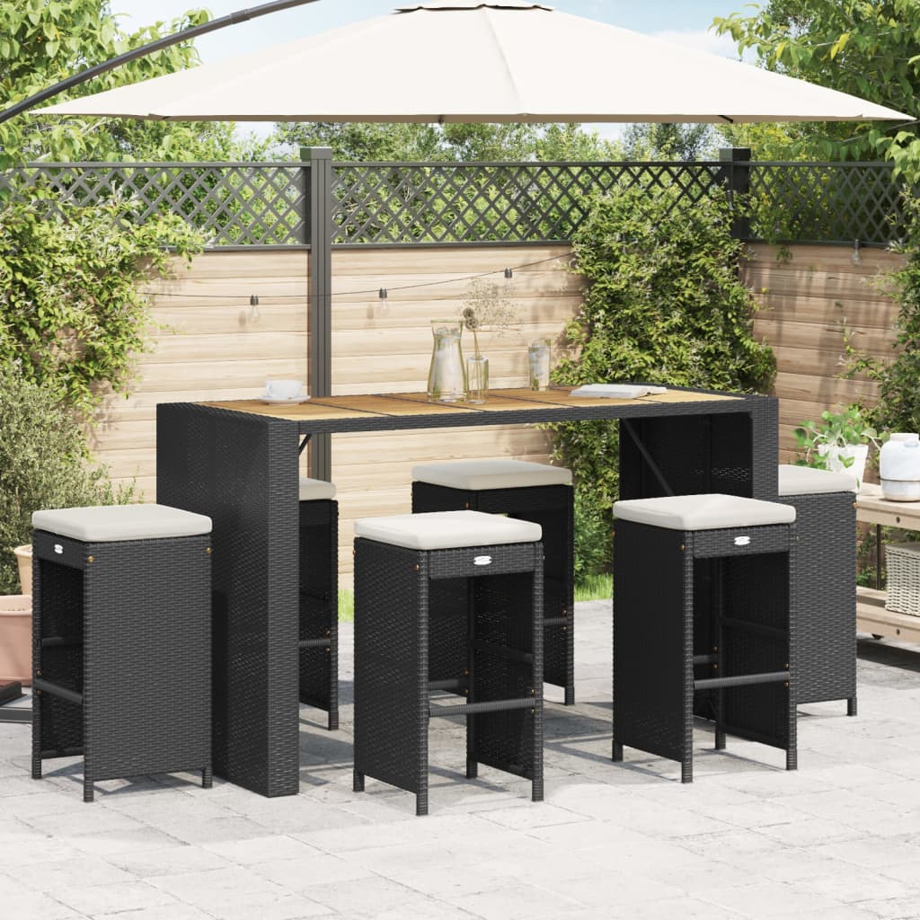 vidaXL Scaune de bar pentru grădină, cu perne, 6 buc. negru, poliratan vidaXL Scaune de bar pentru grădină, cu perne, 6 buc. negru, poliratan