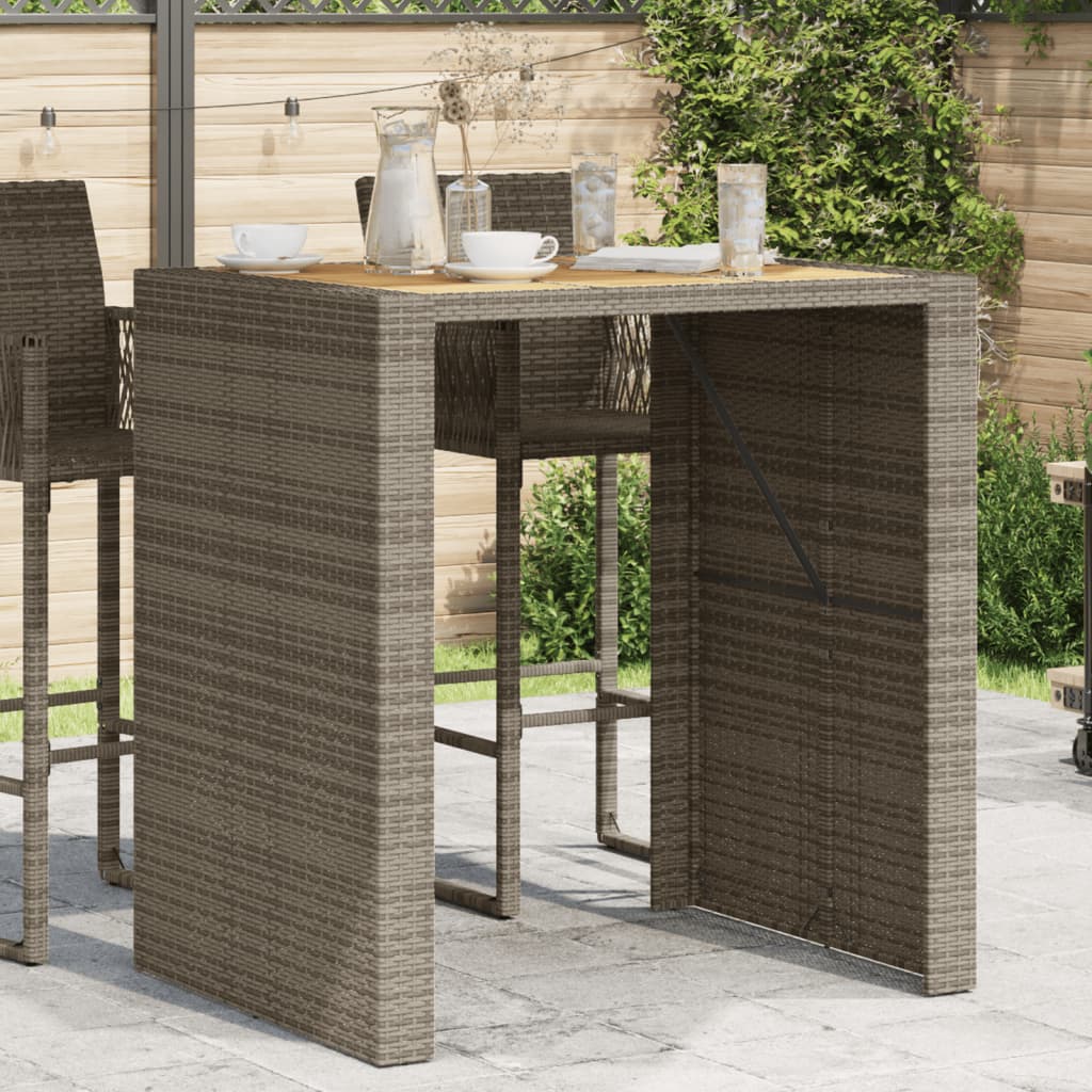 vidaXL Masă bar grădină, blat lemn acacia, gri 105x80x110 cm poliratan
