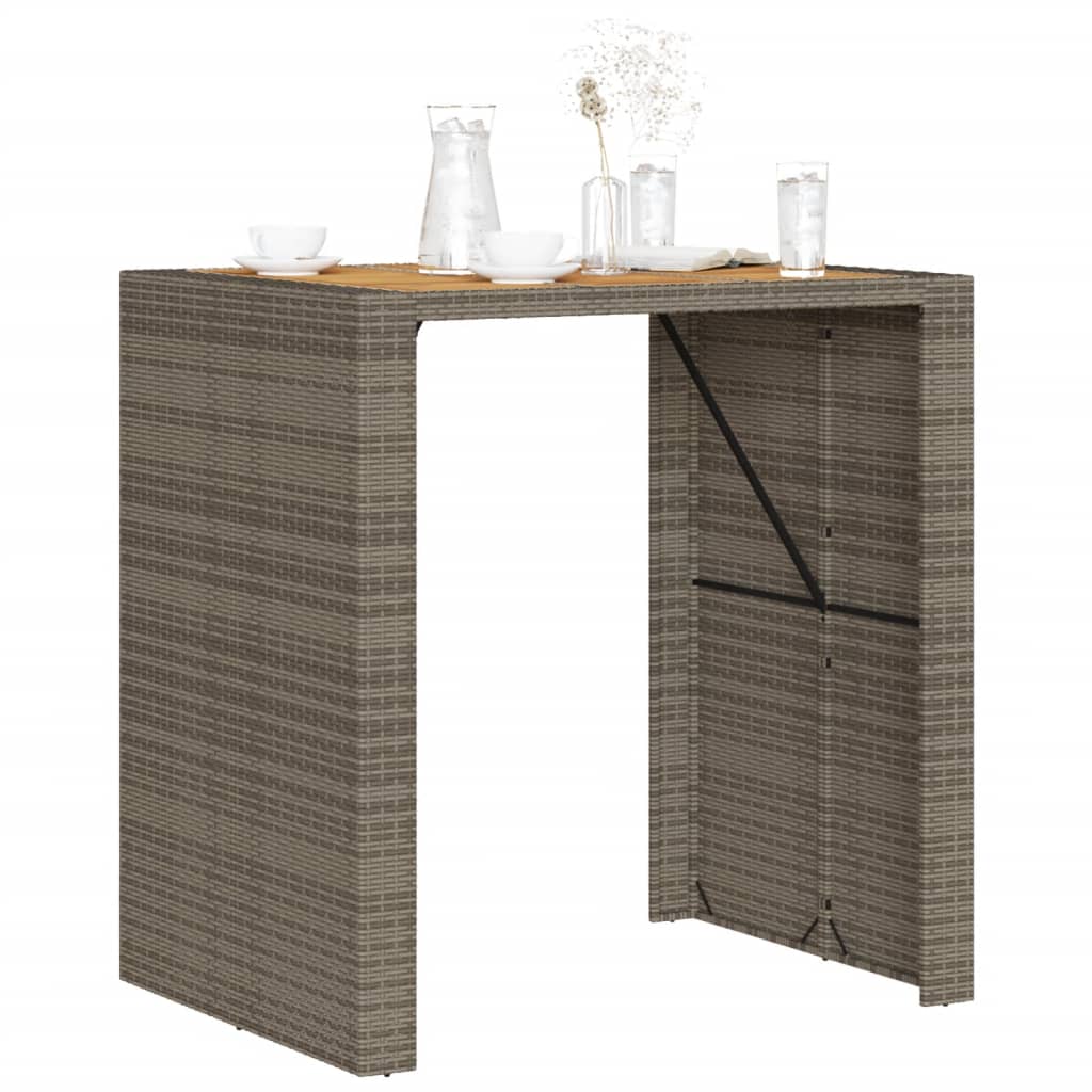 vidaXL Masă bar grădină, blat lemn acacia, gri 105x80x110 cm poliratan