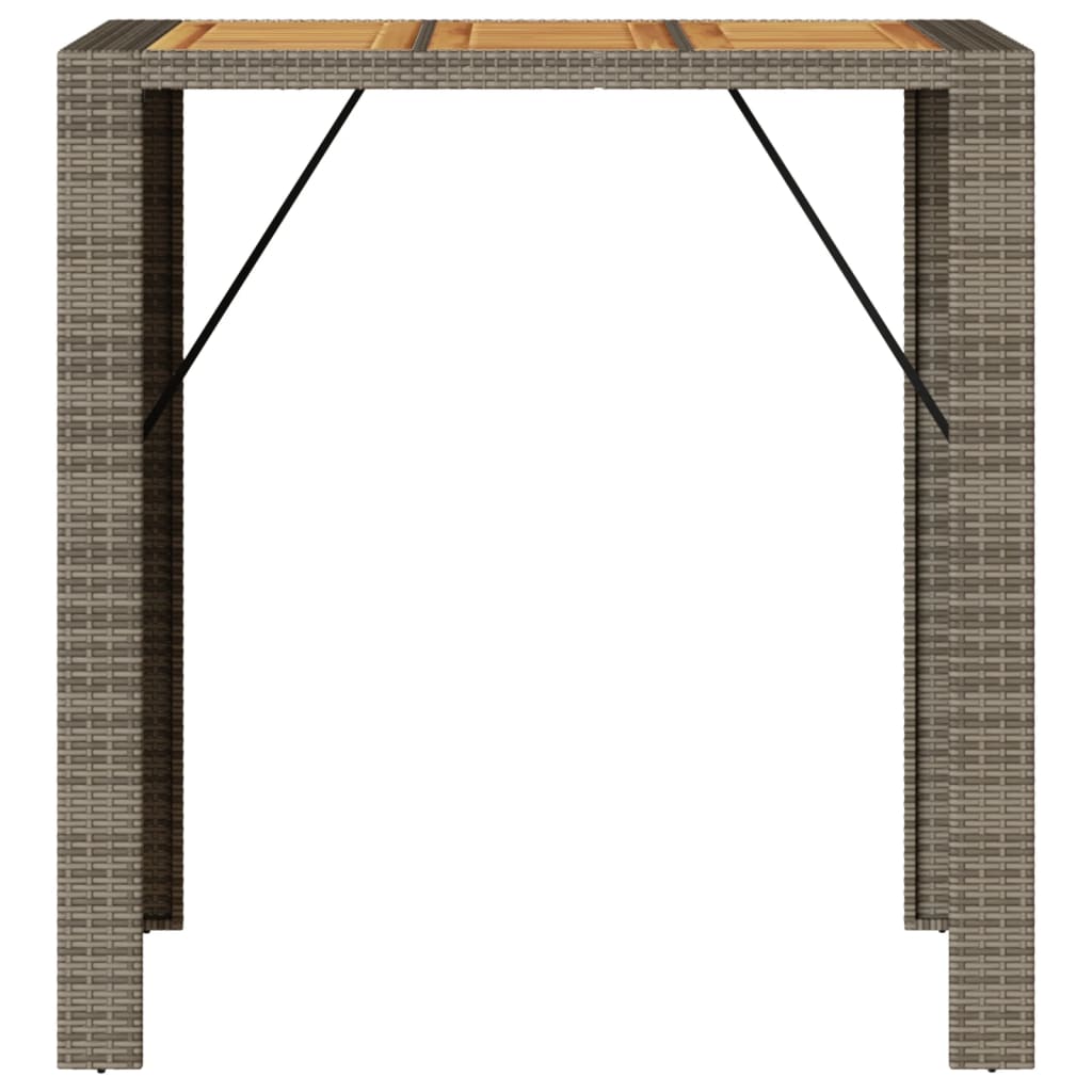 vidaXL Masă bar grădină, blat lemn acacia, gri 105x80x110 cm poliratan
