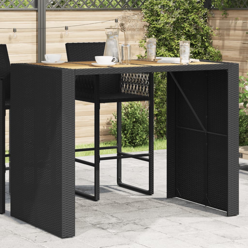 vidaXL Masă bar grădină blat lemn acacia negru 145x80x110 cm poliratan vidaXL Masă bar grădină blat lemn acacia negru 145x80x110 cm poliratan
