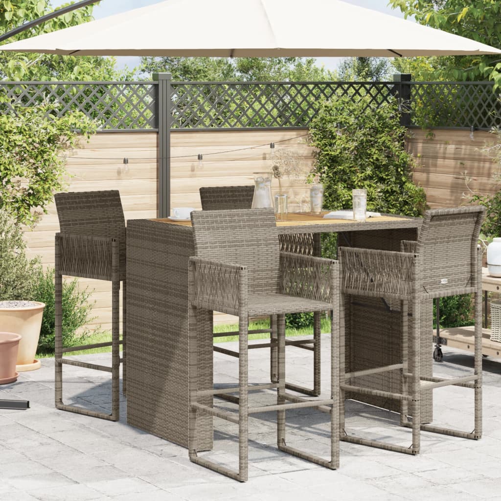 vidaXL Masă bar grădină, blat lemn acacia, gri 145x80x110 cm poliratan