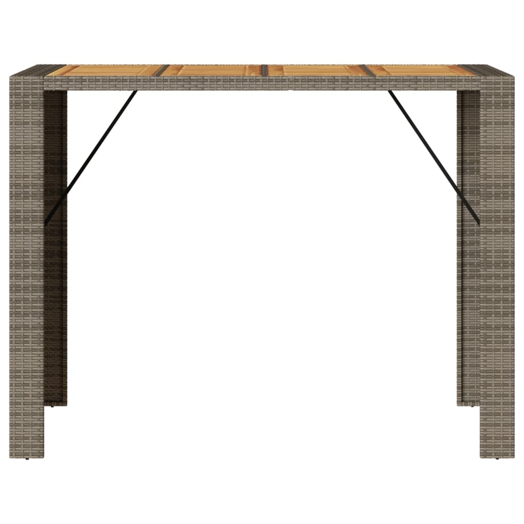 vidaXL Masă bar grădină, blat lemn acacia, gri 145x80x110 cm poliratan