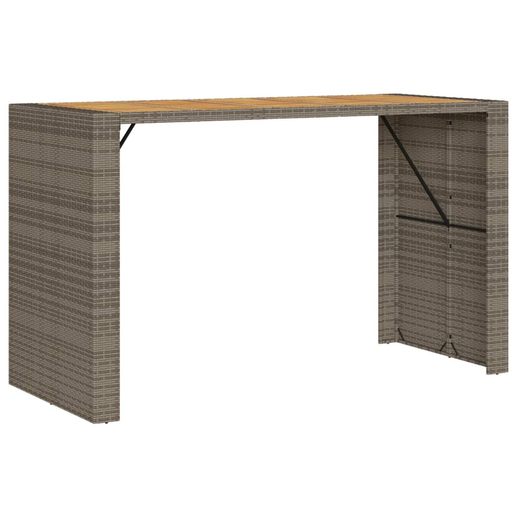 vidaXL Masă bar grădină, blat lemn acacia, gri 185x80x110 cm poliratan
