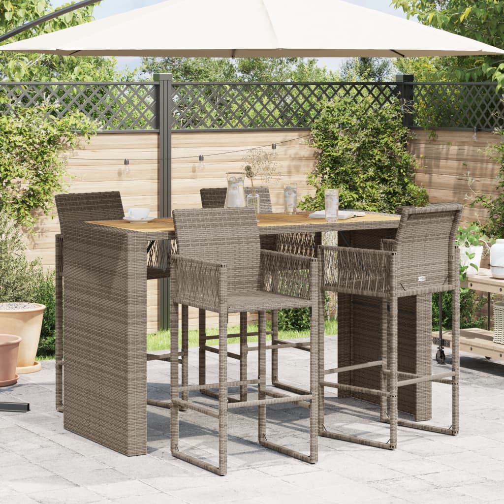 vidaXL Masă bar grădină, blat lemn acacia, gri 185x80x110 cm poliratan