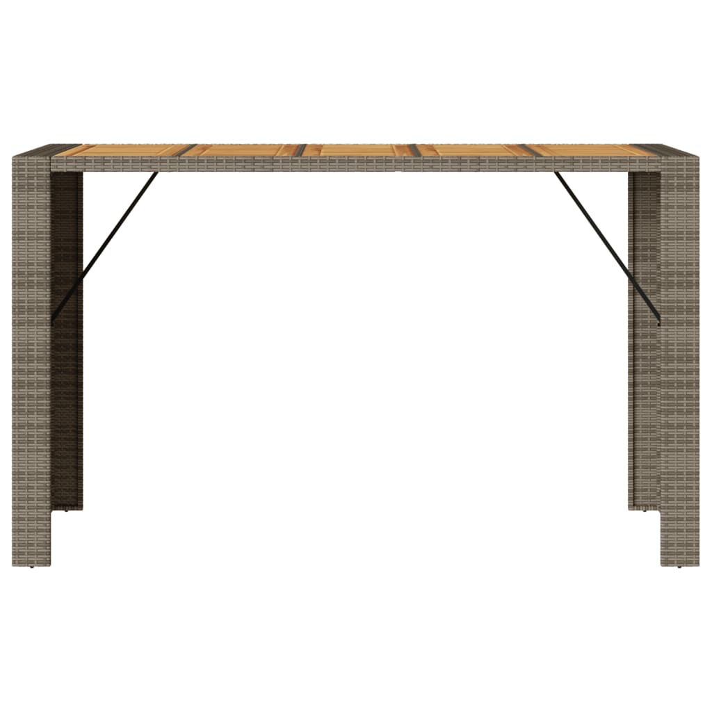 vidaXL Masă bar grădină, blat lemn acacia, gri 185x80x110 cm poliratan