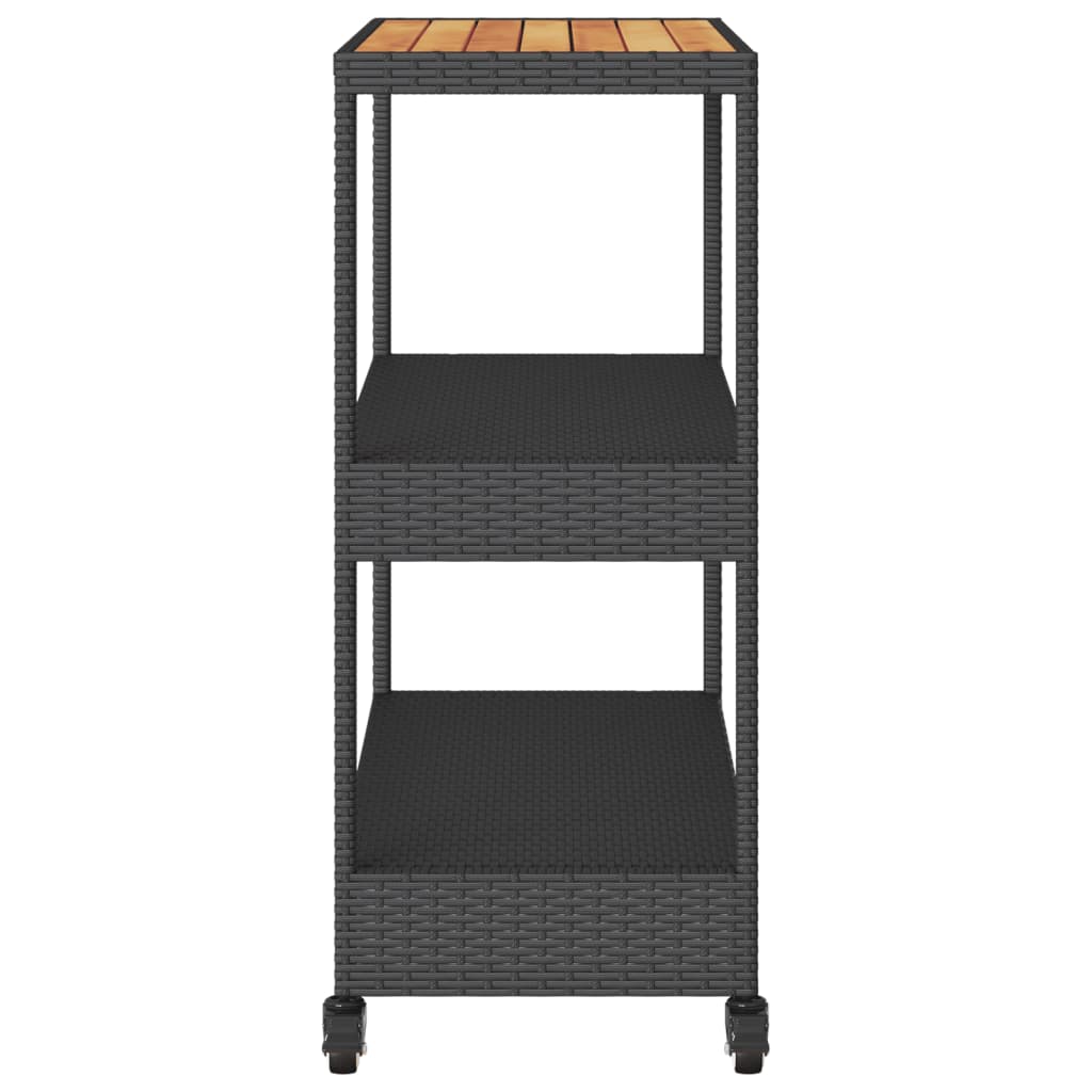 vidaXL Cărucior de bar cu 3 niveluri negru poliratan & lemn de acacia vidaXL Cărucior de bar cu 3 niveluri negru poliratan & lemn de acacia
