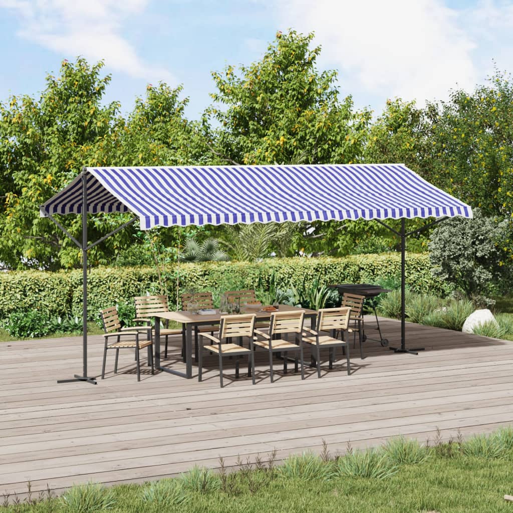 vidaXL Copertină independentă, albastru și alb, 500x300 cm textil/oțel vidaXL Copertină independentă, albastru și alb, 500x300 cm textil/oțel