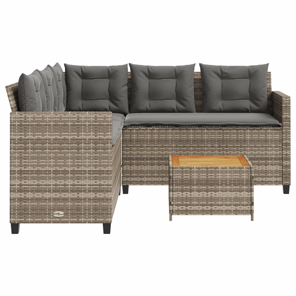 vidaXL Canapea de grădină cu masă/perne, formă de L, poliratan gri