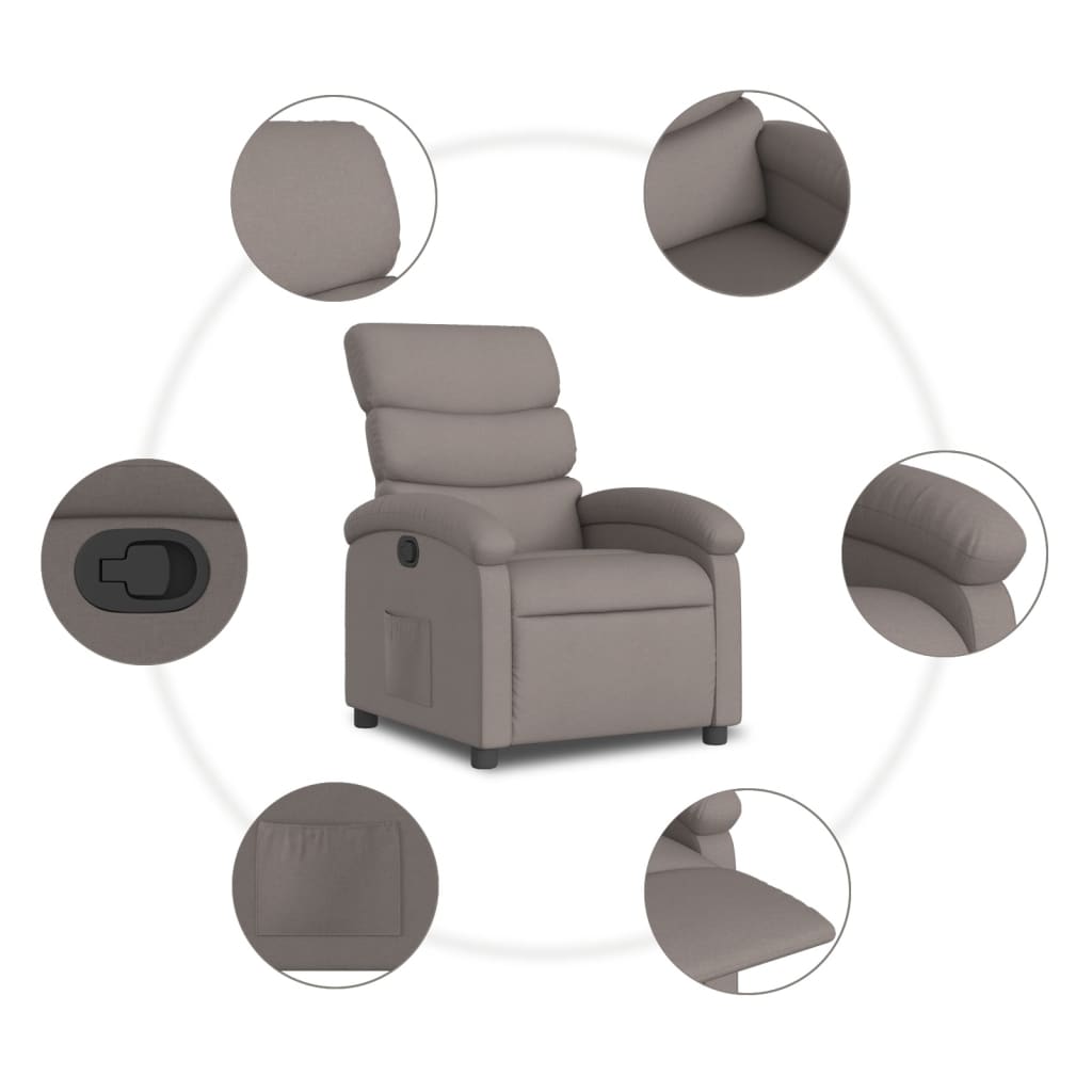 vidaXL Fotoliu rabatabil, gri taupe, material textil