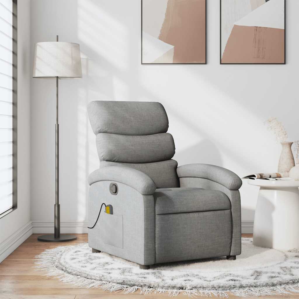 vidaXL Fotoliu de masaj rabatabil, gri deschis, textil vidaXL Fotoliu de masaj rabatabil, gri deschis, textil