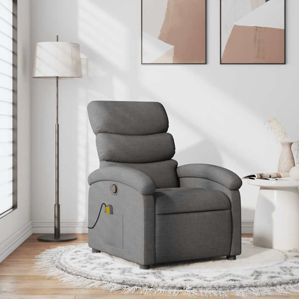 vidaXL Fotoliu de masaj rabatabil, gri închis, material textil vidaXL Fotoliu de masaj rabatabil, gri închis, material textil