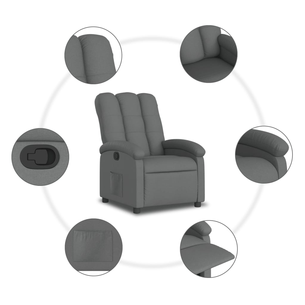 vidaXL Fotoliu rabatabil, gri închis, material textil