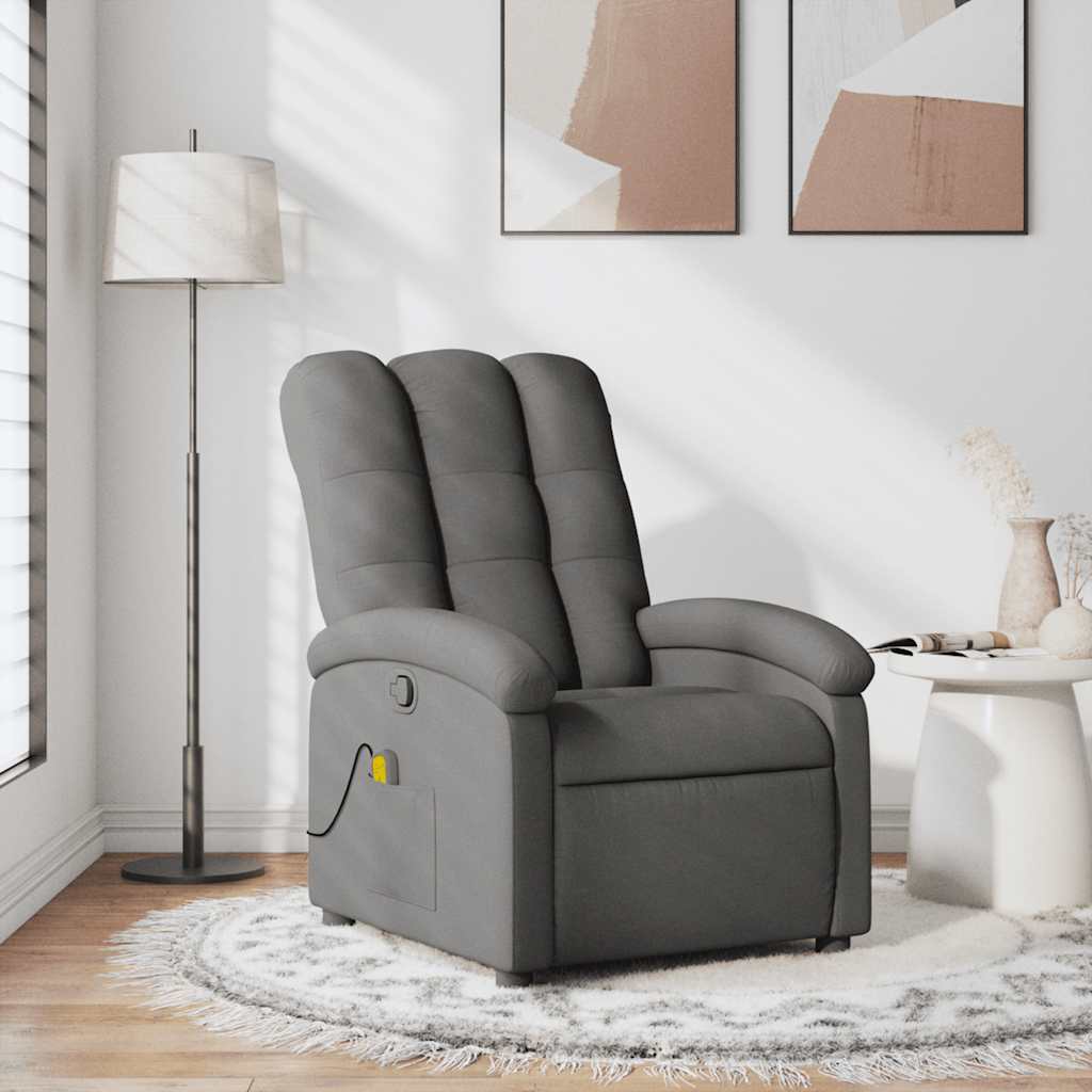 vidaXL Fotoliu de masaj rabatabil, gri închis, material textil vidaXL Fotoliu de masaj rabatabil, gri închis, material textil