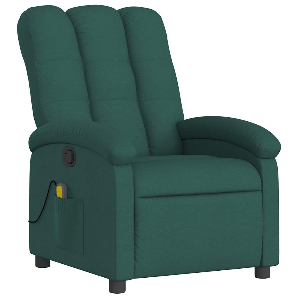 vidaXL Fotoliu de masaj rabatabil, verde închis, material textil vidaXL Fotoliu de masaj rabatabil, verde închis, material textil