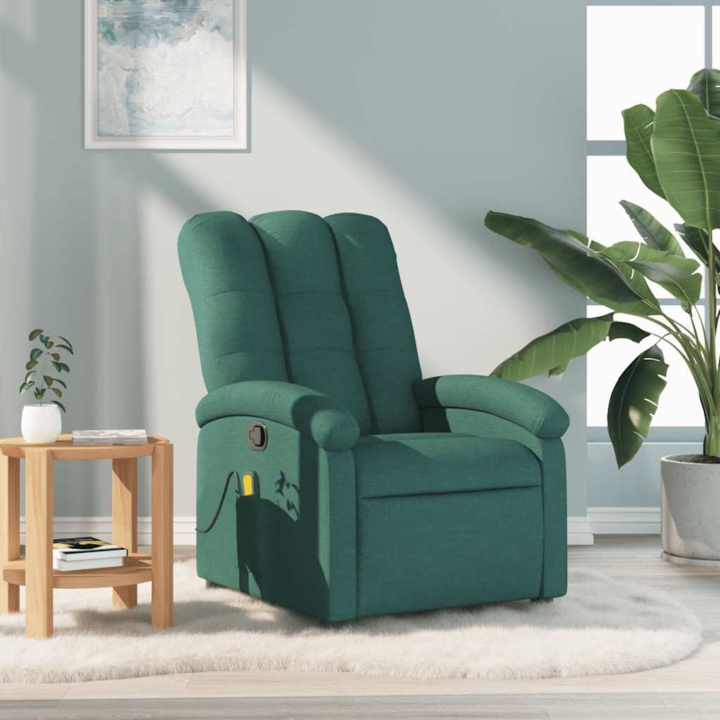 vidaXL Fotoliu de masaj rabatabil, verde închis, material textil vidaXL Fotoliu de masaj rabatabil, verde închis, material textil
