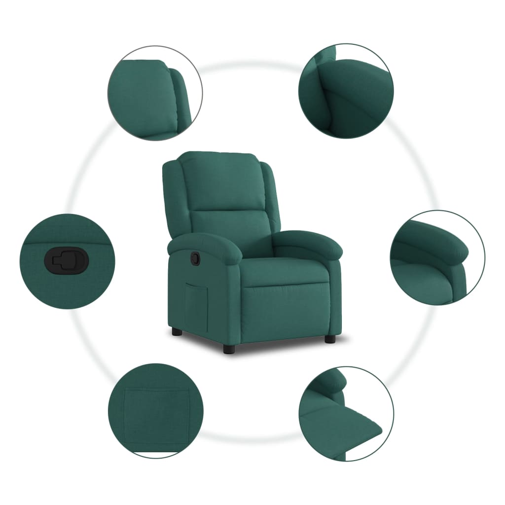 vidaXL Fotoliu rabatabil, verde închis, material textil vidaXL Fotoliu rabatabil, verde închis, material textil