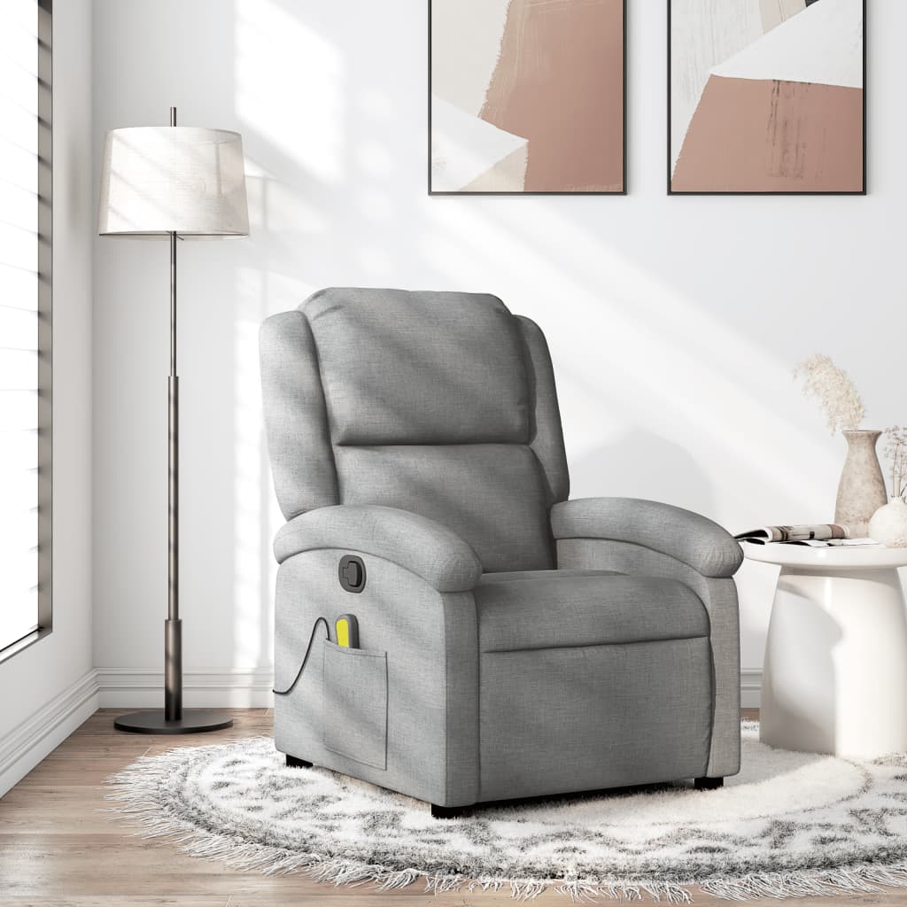 vidaXL Fotoliu de masaj rabatabil, gri deschis, textil vidaXL Fotoliu de masaj rabatabil, gri deschis, textil