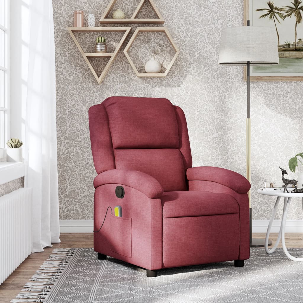 vidaXL Fotoliu de masaj rabatabil, roșu vin, material textil vidaXL Fotoliu de masaj rabatabil, roșu vin, material textil