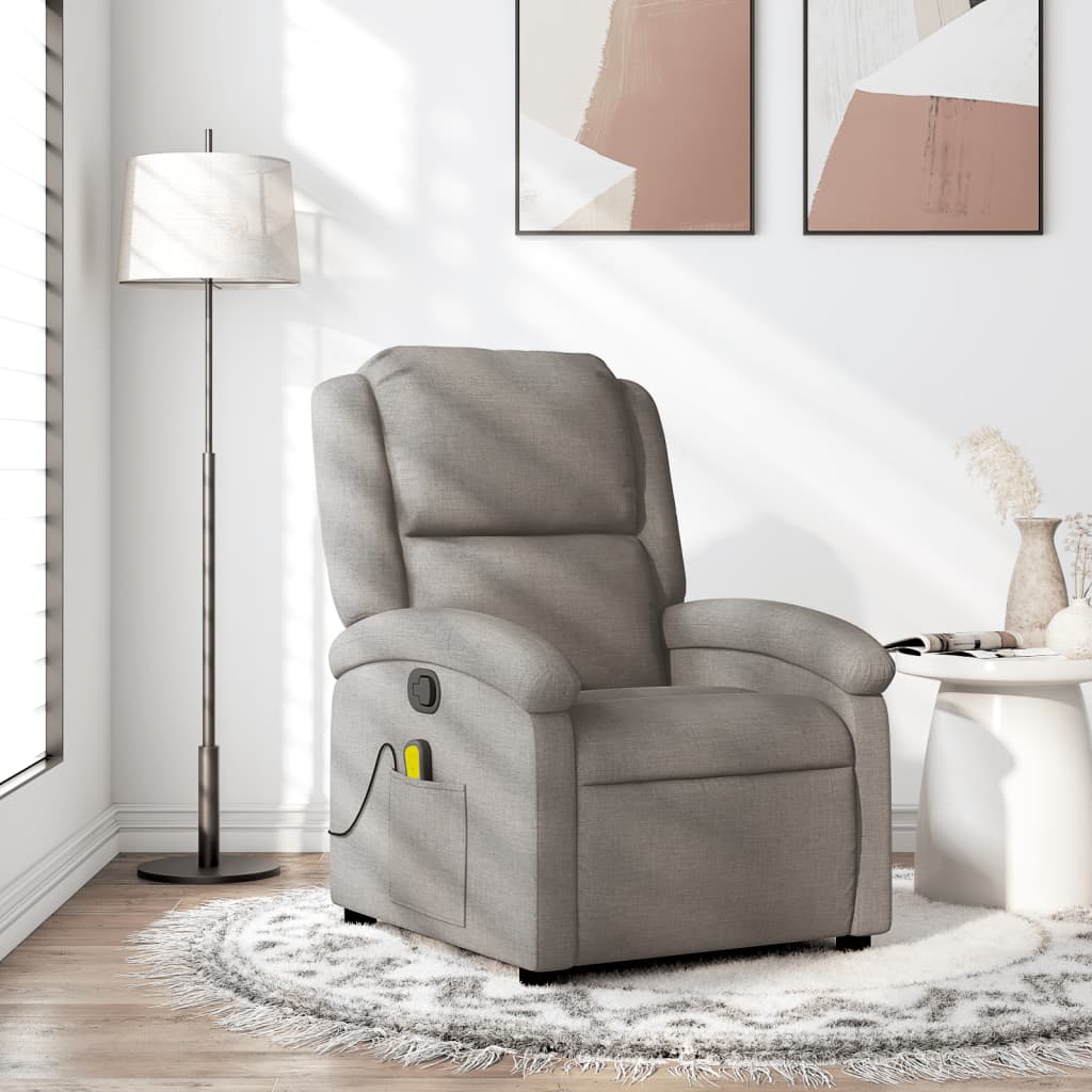 vidaXL Fotoliu de masaj rabatabil, gri taupe, material textil vidaXL Fotoliu de masaj rabatabil, gri taupe, material textil