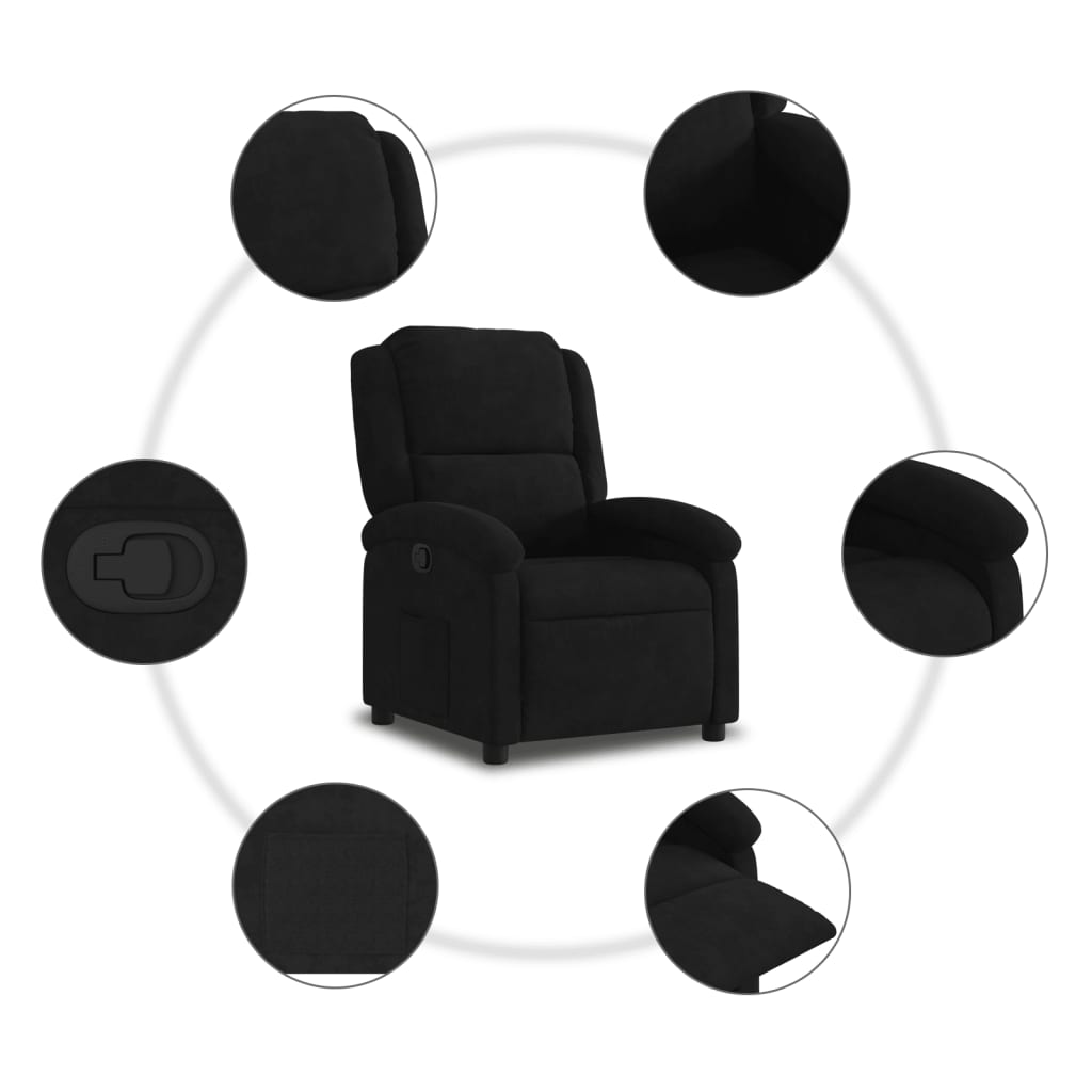 vidaXL Fotoliu rabatabil, negru, catifea vidaXL Fotoliu rabatabil, negru, catifea
