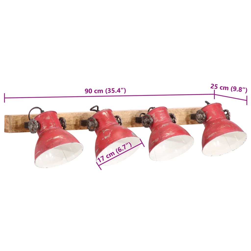 vidaXL Lampă de perete 25 W, roșu uzat, 90x25 cm, E27 vidaXL Lampă de perete 25 W, roșu uzat, 90x25 cm, E27