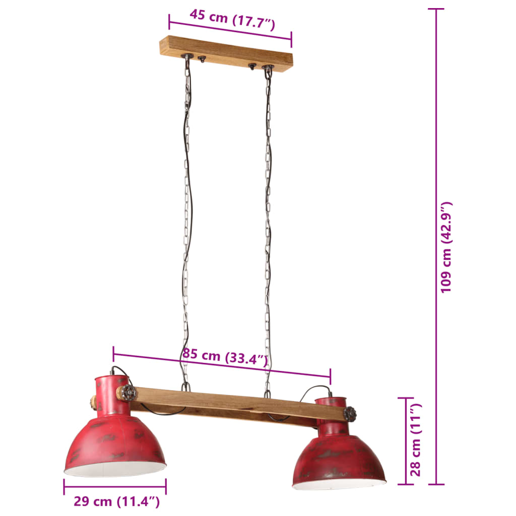 vidaXL Lampă suspendată 25 W, roșu uzat, 85x28x109 cm, E27 vidaXL Lampă suspendată 25 W, roșu uzat, 85x28x109 cm, E27