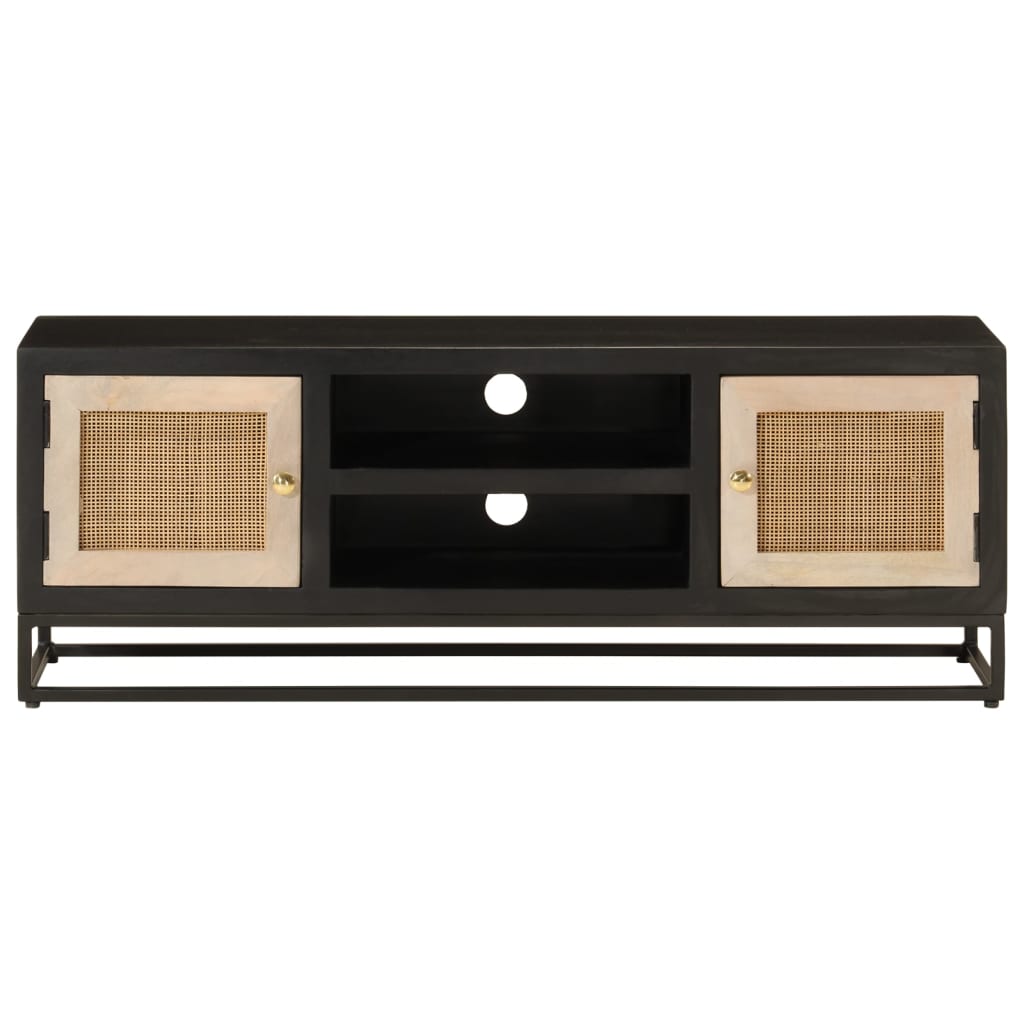 vidaXL Comodă TV, negru, 110x30x40cm, lemn masiv de mango brut și fier