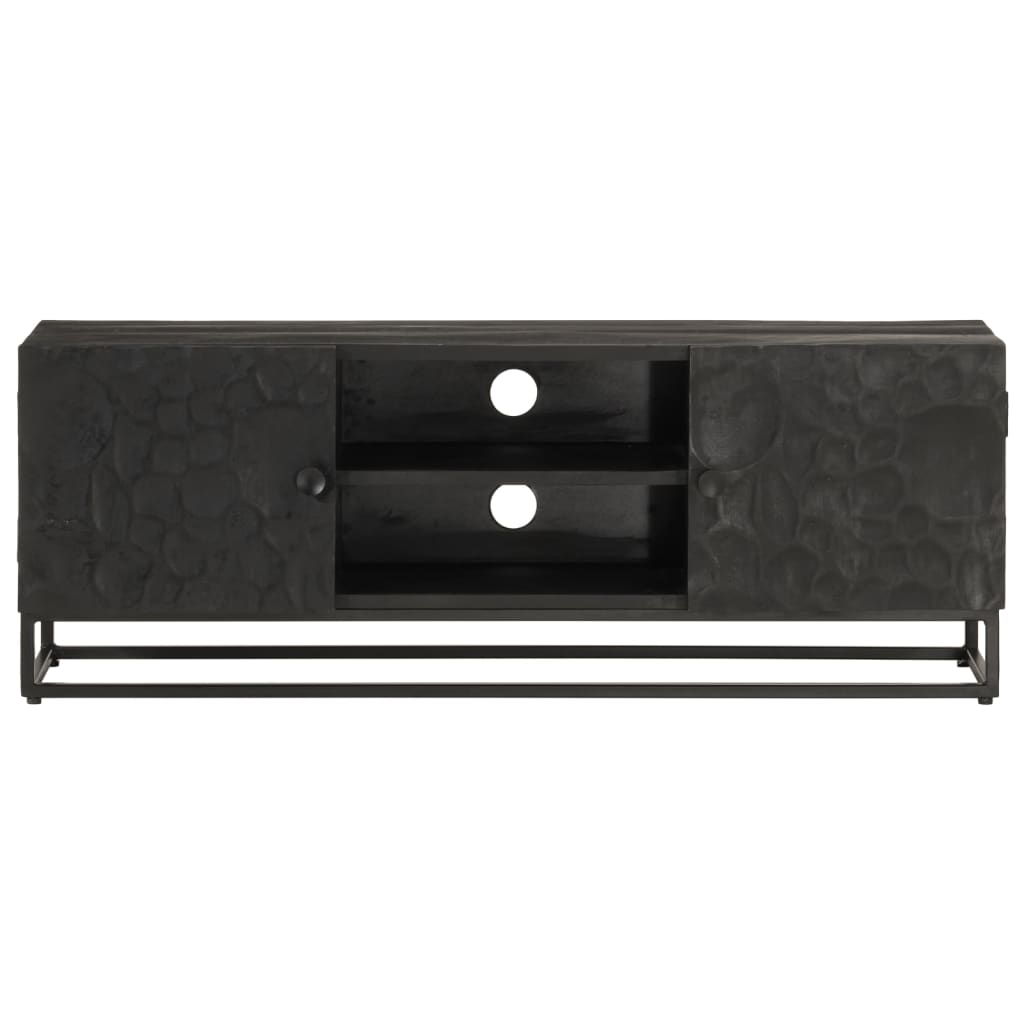 vidaXL Comodă TV, negru, 110x30x40cm, lemn masiv de mango brut și fier