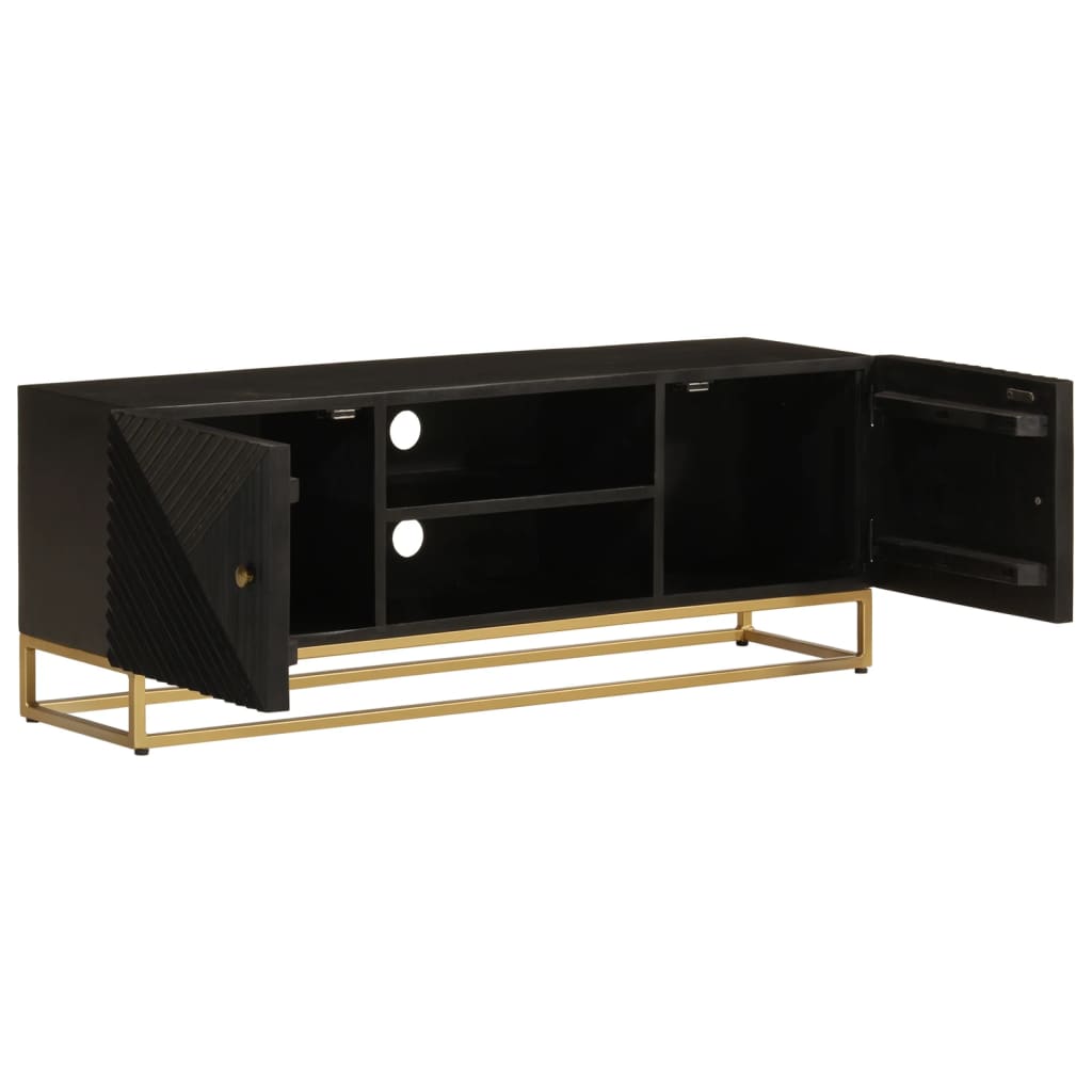 vidaXL Comodă TV, negru, 110x30x40cm, lemn masiv de mango brut și fier vidaXL Comodă TV, negru, 110x30x40cm, lemn masiv de mango brut și fier