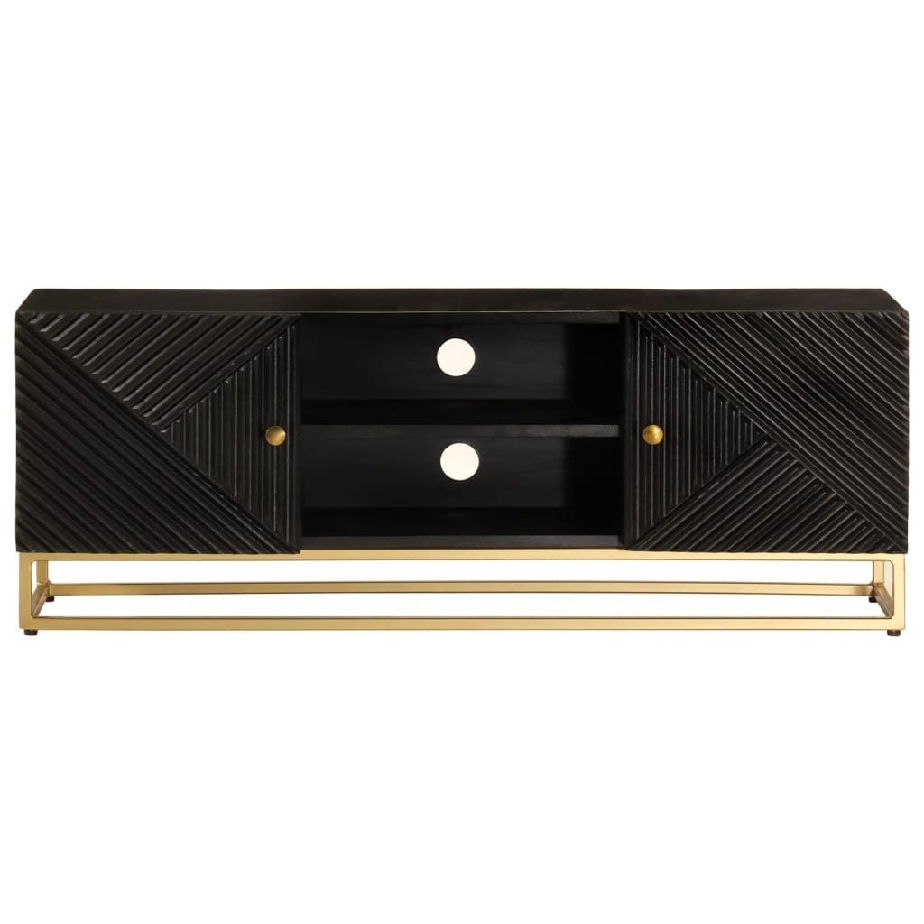 vidaXL Comodă TV, negru, 110x30x40cm, lemn masiv de mango brut și fier vidaXL Comodă TV, negru, 110x30x40cm, lemn masiv de mango brut și fier