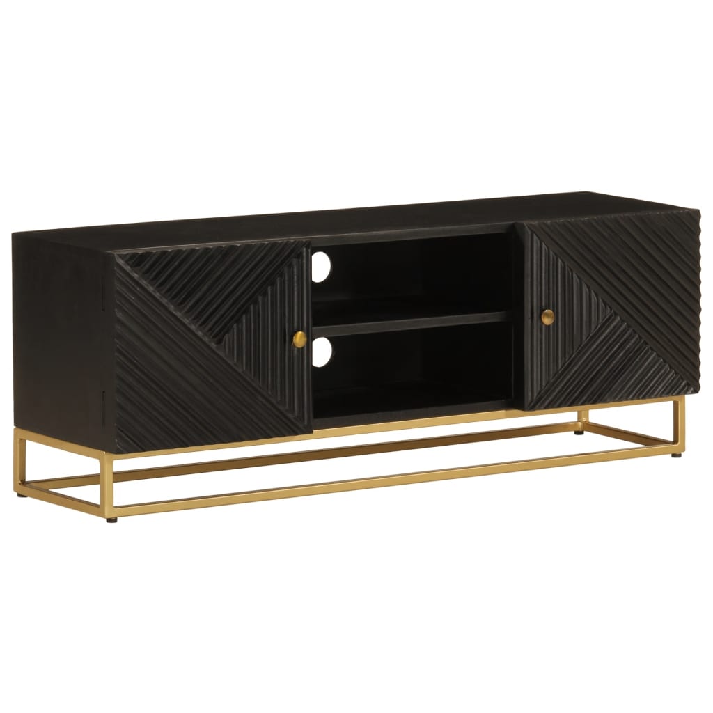vidaXL Comodă TV, negru, 110x30x40cm, lemn masiv de mango brut și fier vidaXL Comodă TV, negru, 110x30x40cm, lemn masiv de mango brut și fier