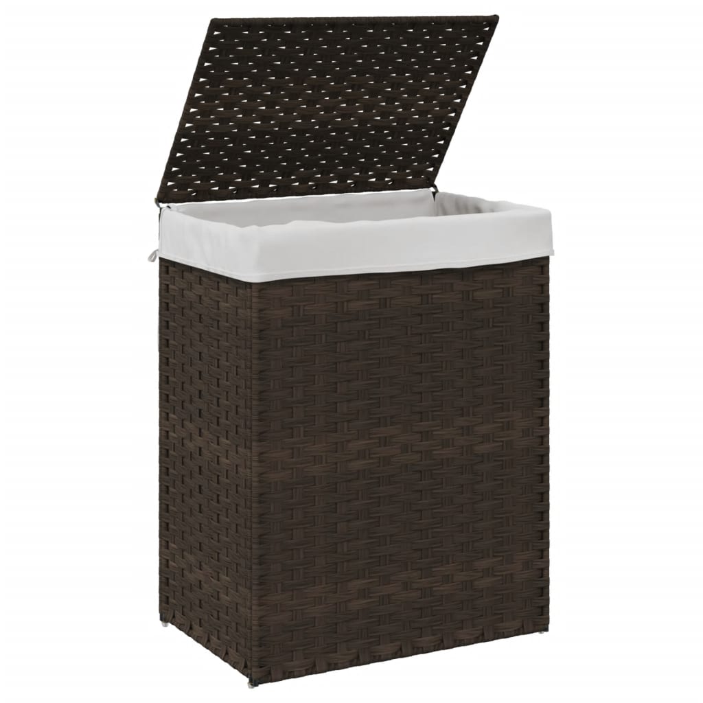 vidaXL Coș de rufe cu capac, maro închis, 46x33x60 cm, poliratan vidaXL Coș de rufe cu capac, maro închis, 46x33x60 cm, poliratan