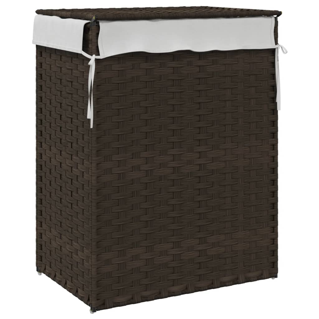 vidaXL Coș de rufe cu capac, maro închis, 46x33x60 cm, poliratan vidaXL Coș de rufe cu capac, maro închis, 46x33x60 cm, poliratan