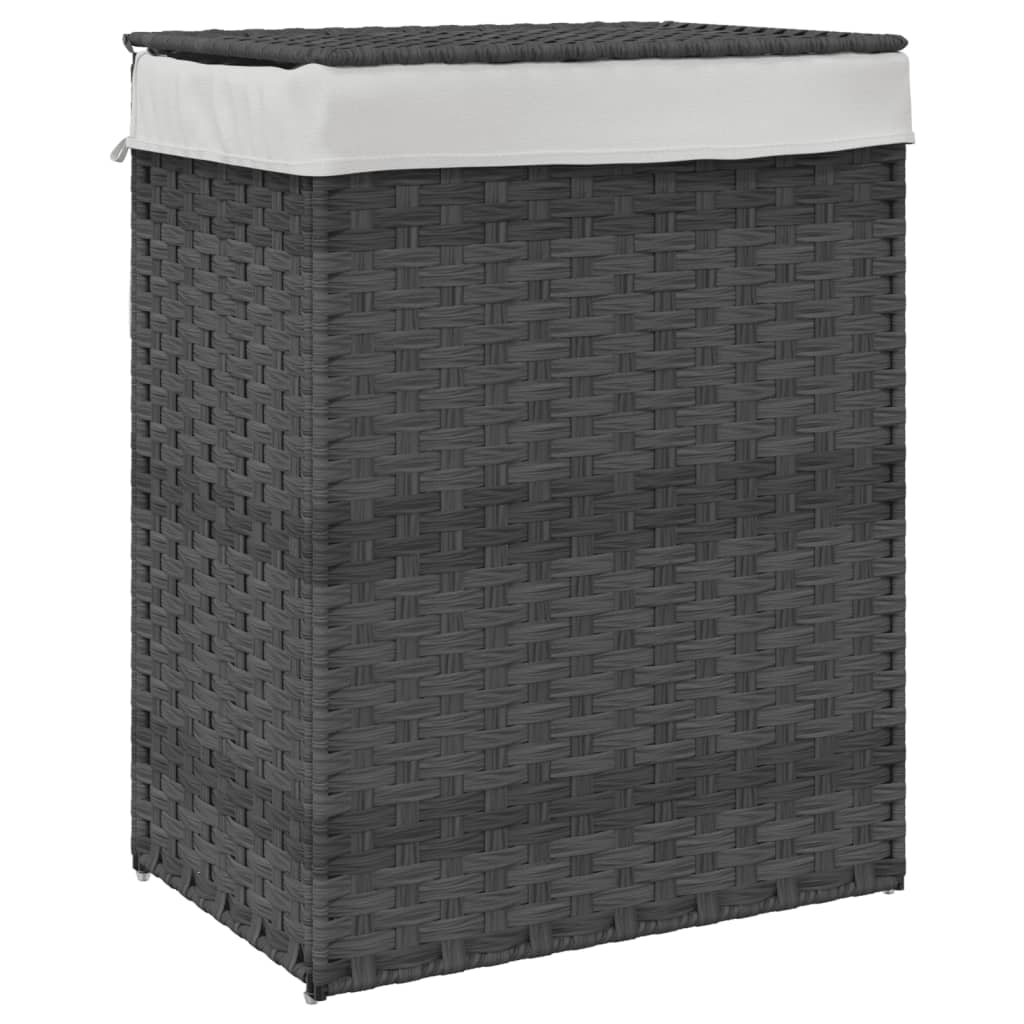 vidaXL Coș de rufe cu capac, gri, 46x33x60 cm, poliratan vidaXL Coș de rufe cu capac, gri, 46x33x60 cm, poliratan