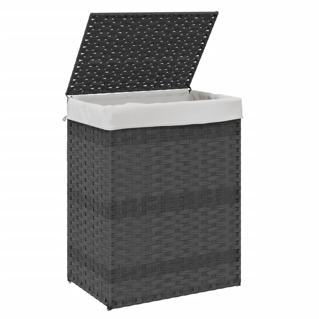 vidaXL Coș de rufe cu capac, gri, 46x33x60 cm, poliratan vidaXL Coș de rufe cu capac, gri, 46x33x60 cm, poliratan