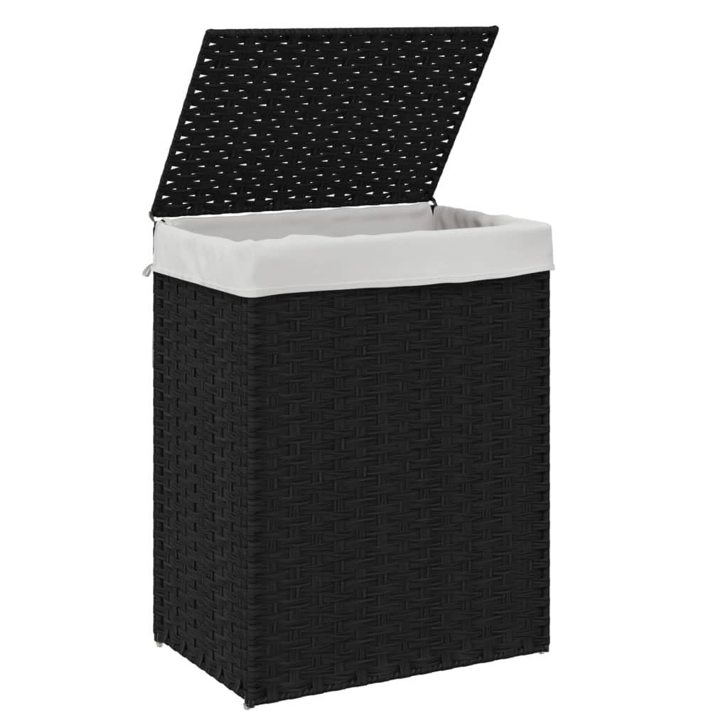 vidaXL Coș de rufe cu capac, negru, 46x33x60 cm, poliratan vidaXL Coș de rufe cu capac, negru, 46x33x60 cm, poliratan