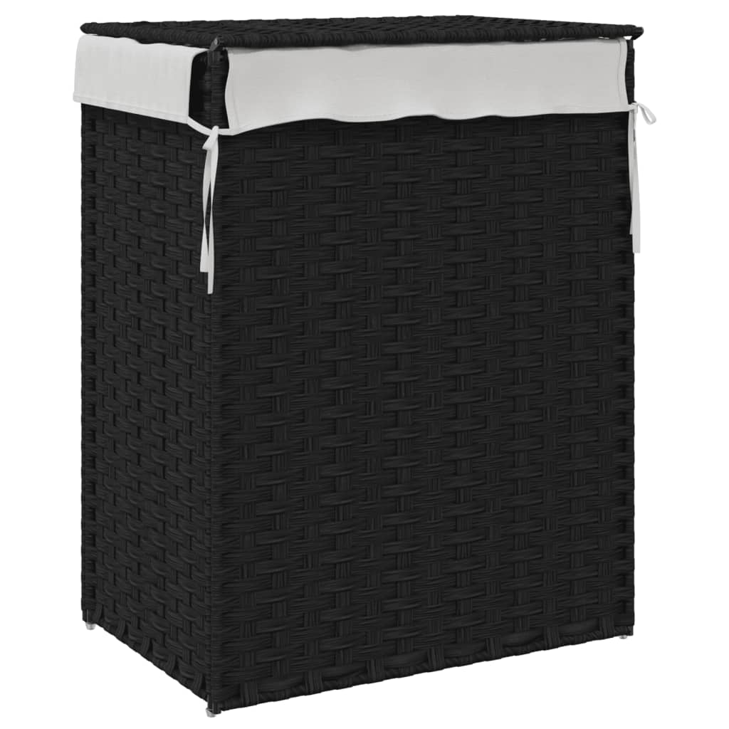 vidaXL Coș de rufe cu capac, negru, 46x33x60 cm, poliratan vidaXL Coș de rufe cu capac, negru, 46x33x60 cm, poliratan