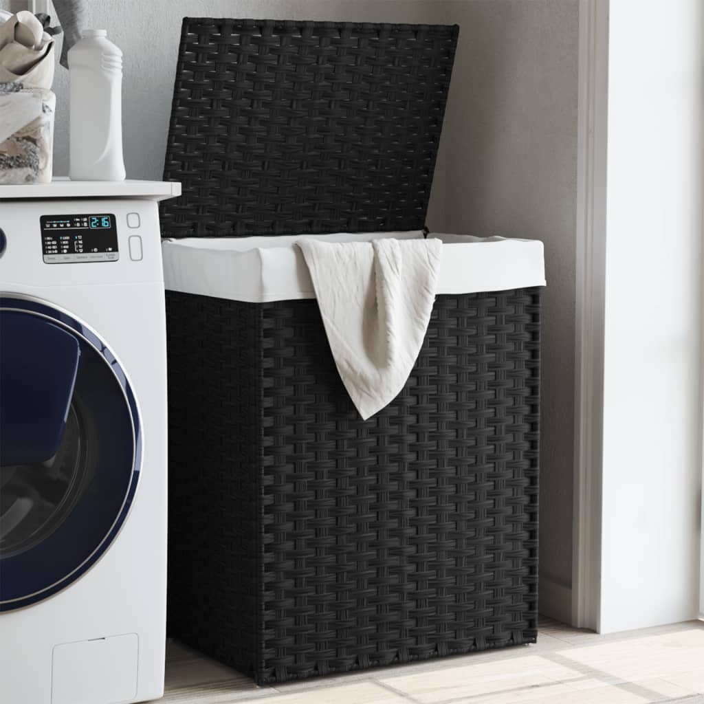 vidaXL Coș de rufe cu capac, negru, 46x33x60 cm, poliratan vidaXL Coș de rufe cu capac, negru, 46x33x60 cm, poliratan
