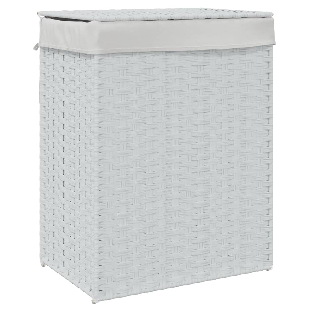 vidaXL Coș de rufe cu capac, alb, 46x33x60 cm, poliratan vidaXL Coș de rufe cu capac, alb, 46x33x60 cm, poliratan