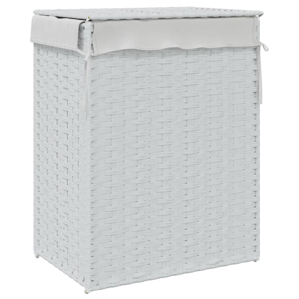 vidaXL Coș de rufe cu capac, alb, 46x33x60 cm, poliratan vidaXL Coș de rufe cu capac, alb, 46x33x60 cm, poliratan