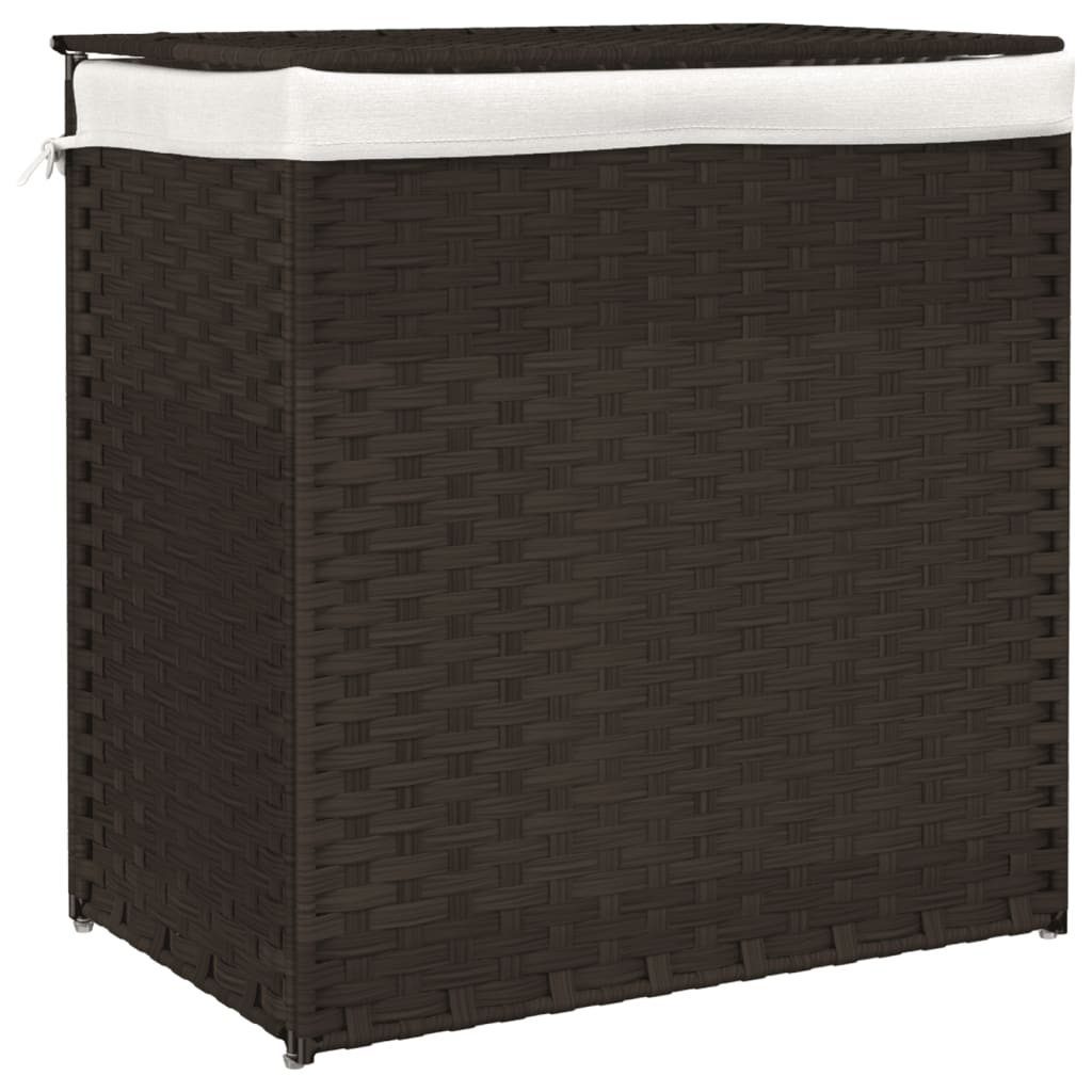 vidaXL Coș de rufe cu 2 secțiuni, maro închis, 53x35x57 cm, poliratan vidaXL Coș de rufe cu 2 secțiuni, maro închis, 53x35x57 cm, poliratan
