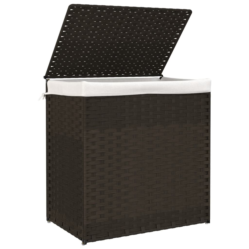 vidaXL Coș de rufe cu 2 secțiuni, maro închis, 53x35x57 cm, poliratan vidaXL Coș de rufe cu 2 secțiuni, maro închis, 53x35x57 cm, poliratan