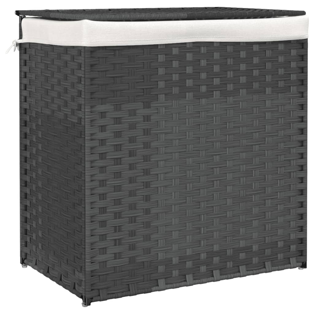vidaXL Coș de rufe cu 2 secțiuni, gri, 53x35x57 cm, poliratan vidaXL Coș de rufe cu 2 secțiuni, gri, 53x35x57 cm, poliratan